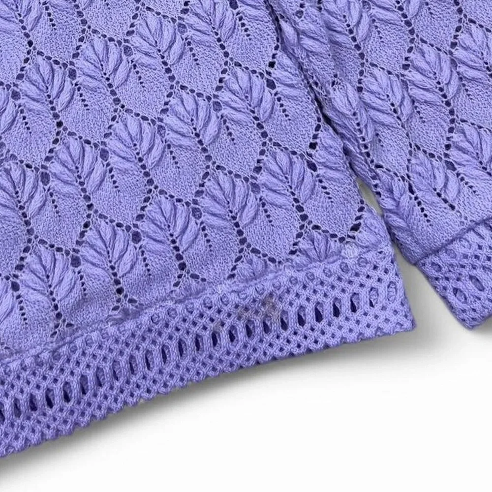 Vintage 1960’s Carol Brent Lavender Purple Crochet Button Up Sheer Sweater SizeS - Picture 4 of 5